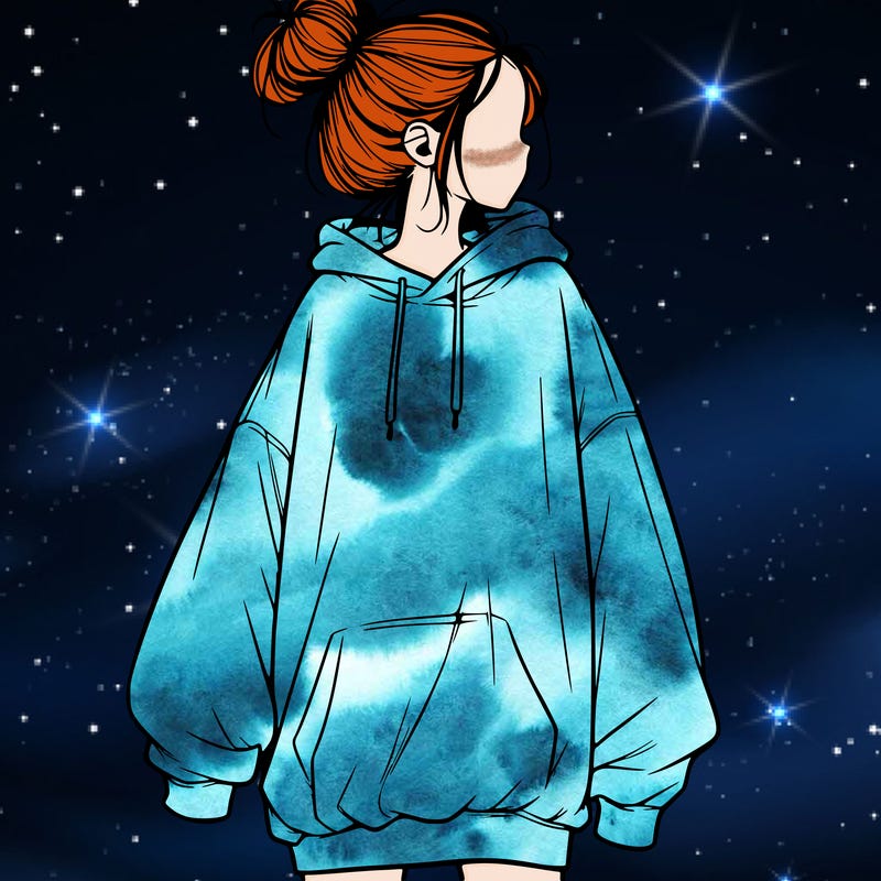 realistic girl with a oversized sweatshirt on and a bun