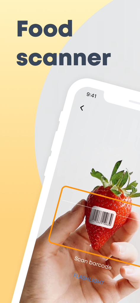 Smartphone app scanning a barcode on a strawberry to track nutrition data