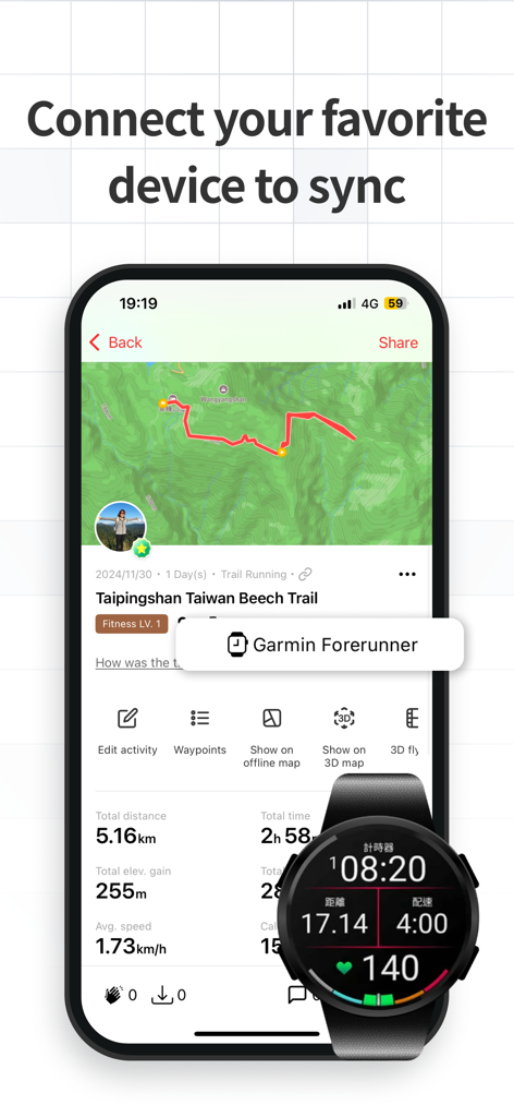 Hikingbook: Hike, Bike & Run - A smartphone and Garmin smartwatch syncing hiking data in the Hikingbook app