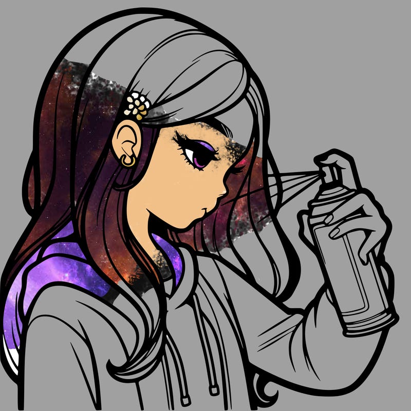 a realistic girl spray painting