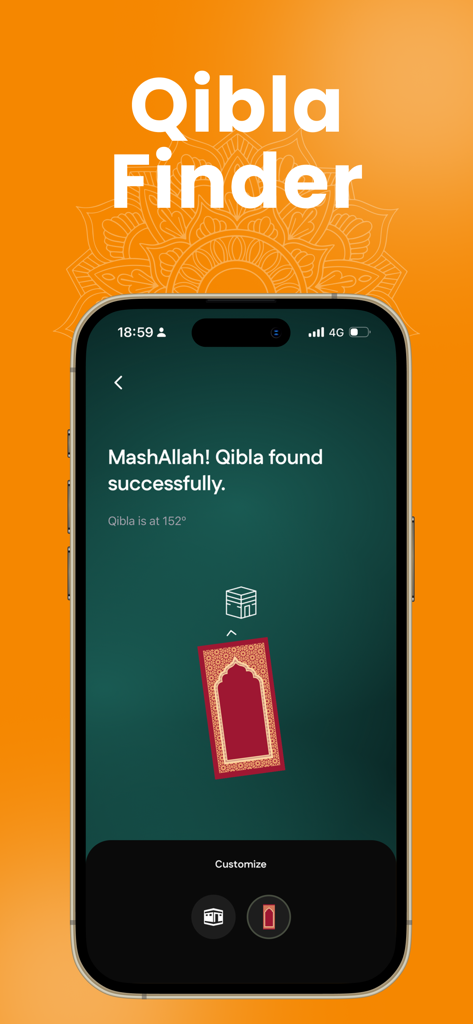 Ramadan Calendar 2026: Safa - Safa app interface displaying the Qibla Finder feature for Muslim prayer direction