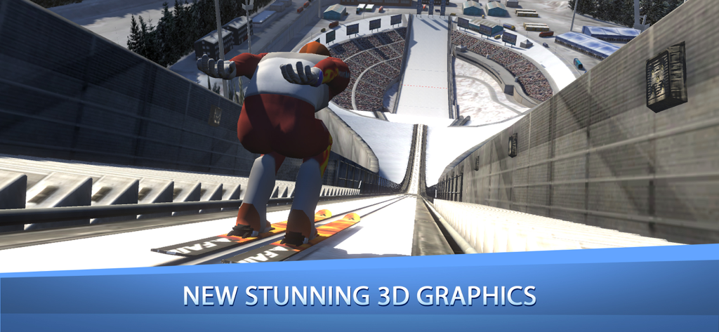 Ski Jumping Pro - A professional ski jumper on a starting ramp with realistic 3D graphics
