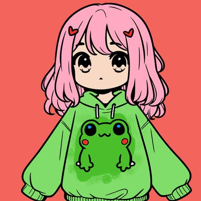 girl wearing frogging sweatshirt