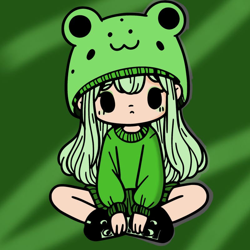 a girl wearing a frog hat and some frog socks