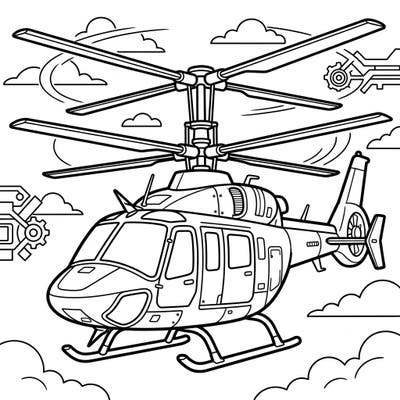 Explore the marvels of aviation with this intricate coaxial rotor helicopter coloring page. Its unique dual-rotor design offers a fascinating subject for artists of all ages to bring to life.