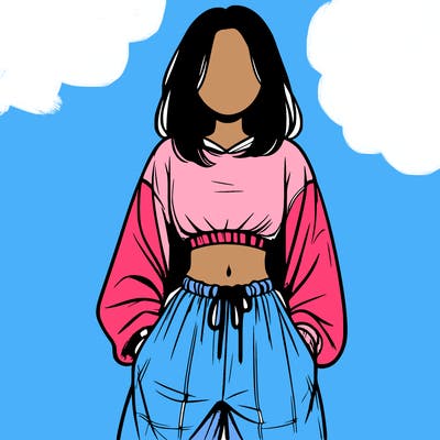 realistic girl faceless with baggy pants and a crop top