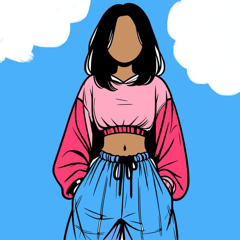 realistic girl faceless with baggy pants and a crop top