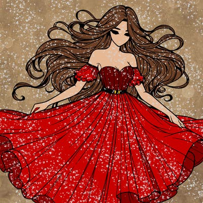 realistic woman wearing a dress that's flowing in the wind