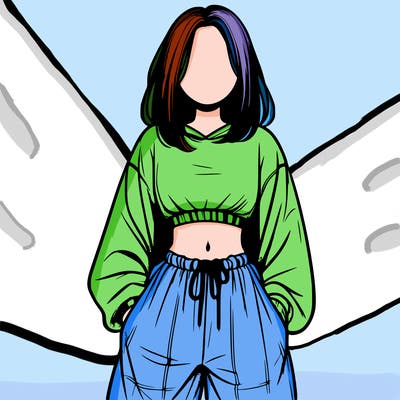 realistic girl faceless with baggy pants and a crop top