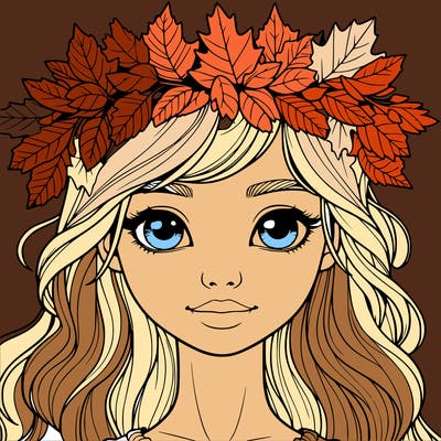 realistic girl with fall leaf crown