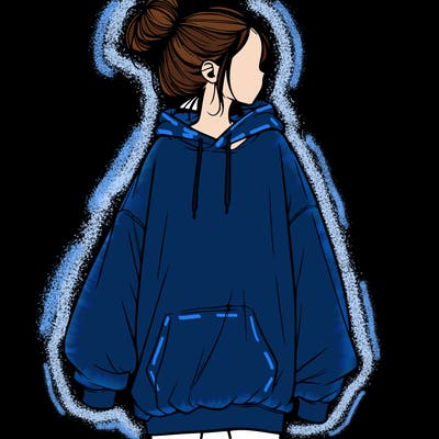 realistic girl with a oversized sweatshirt on and a bun