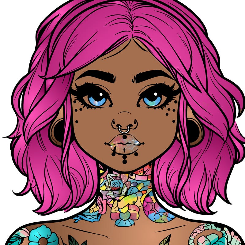 realistic girl with tattoos and piercings