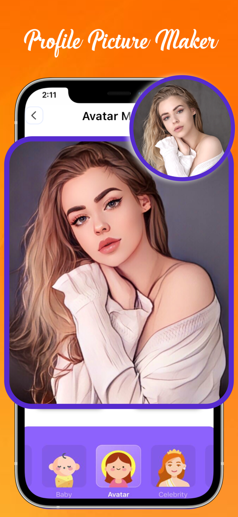 How Will I Look When Im Older - A comparison between a real woman's photo and her AI-generated cartoon avatar using the profile picture maker feature.