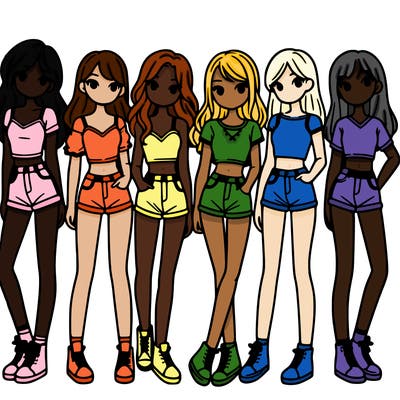 a group of girls wearing crop tops and shorts