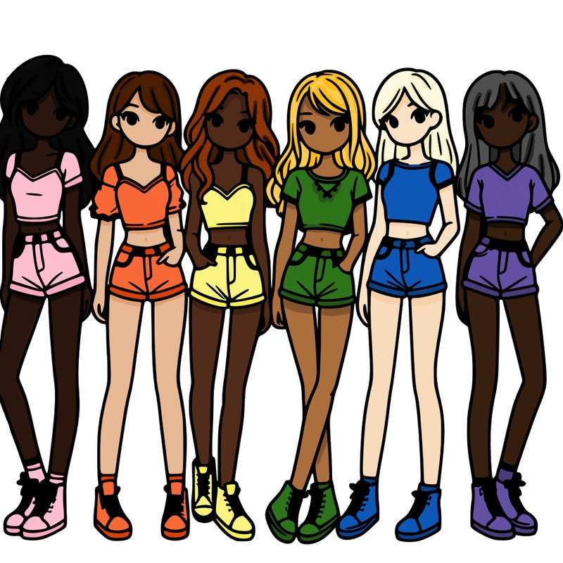 a group of girls wearing crop tops and shorts