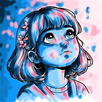 realistic girl looking up