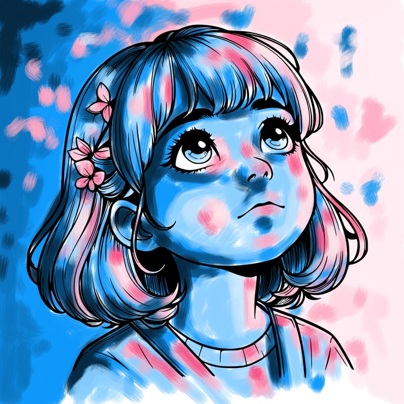 realistic girl looking up