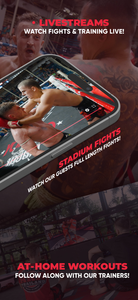 AKA Thailand TV - AKA Thailand TV app showing live fight streams and at home Muay Thai workouts