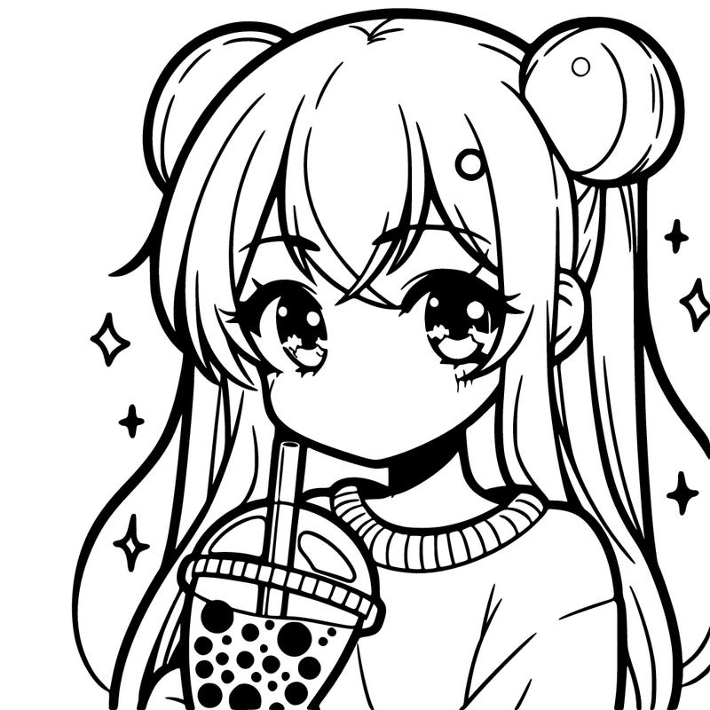 manga girl with boba