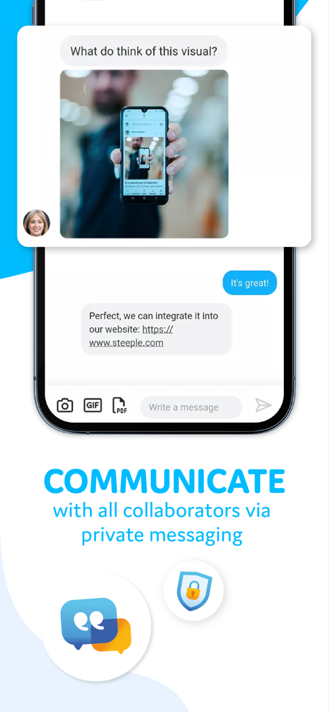 Steeple - 현장 직원을 위한 Steeple 사내 커뮤니케이션 앱의 비공개 메시지 인터페이스