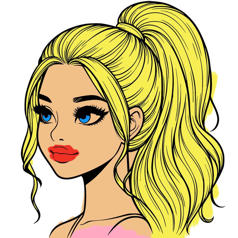 realistic girl with a high ponytail