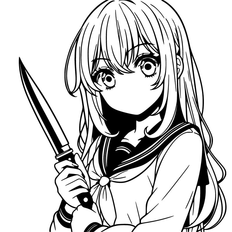 anime girl holding knife