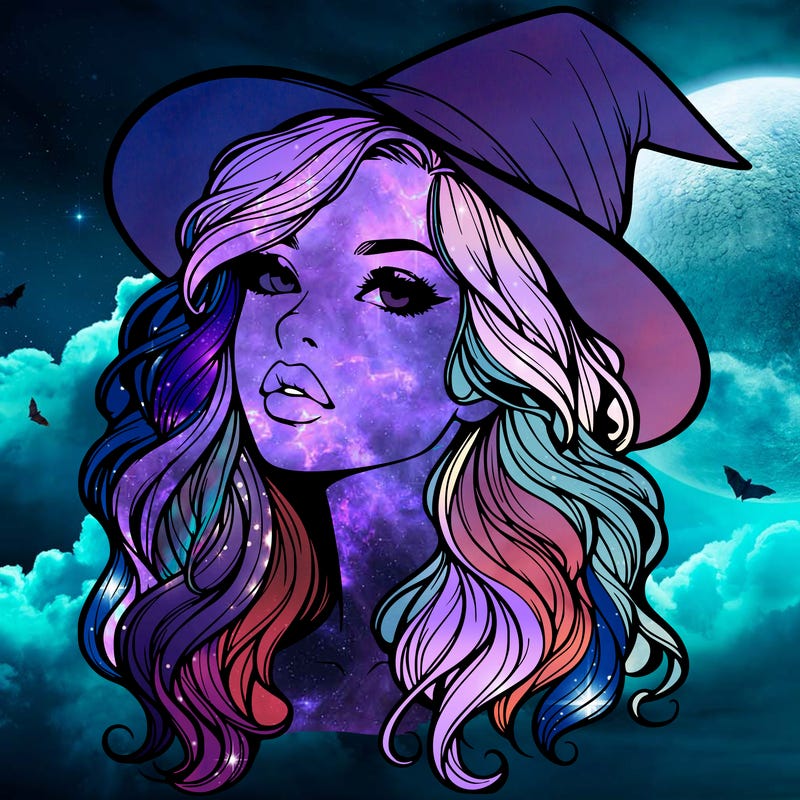 realistic witch girl with wavy hair and lips