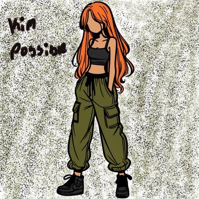 girl in baggy pants crop top and long hair