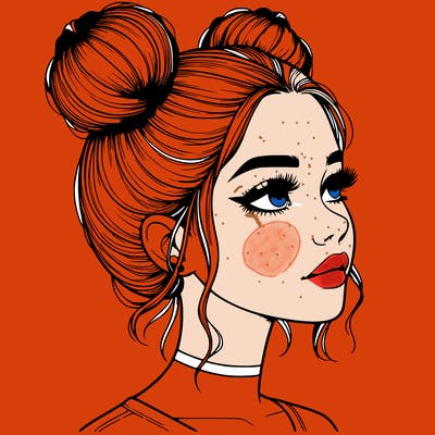 realistic girl with buns on the top of her head