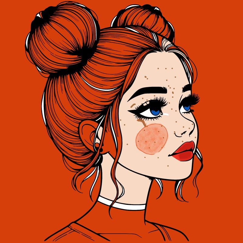 realistic girl with buns on the top of her head
