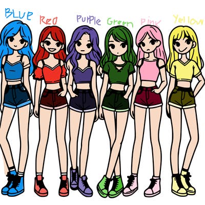 a group of girls wearing crop tops and shorts