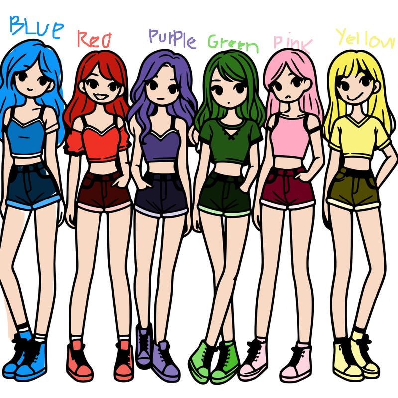 a group of girls wearing crop tops and shorts