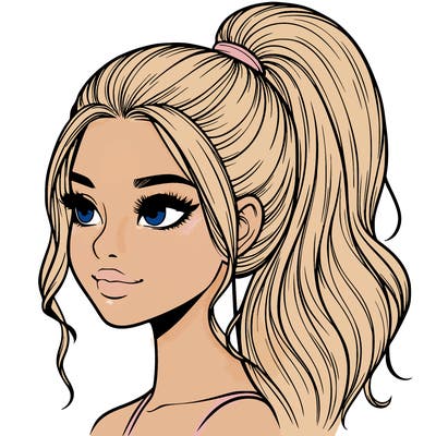 realistic girl with a high ponytail