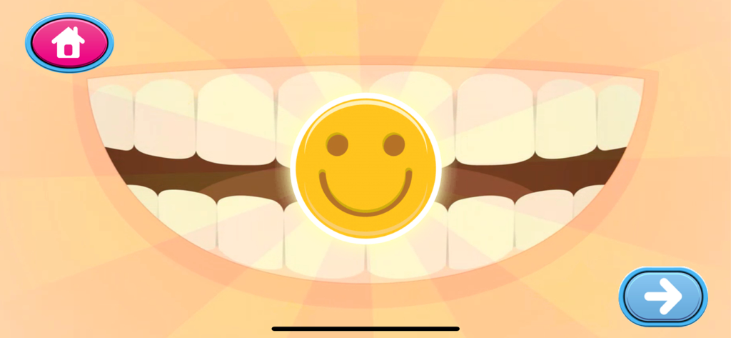 Daily Tasks - Una boca caricaturizada con dientes blancos y limpios y un ícono de cara sonriente que ilustra la finalización de una rutina de higiene diaria