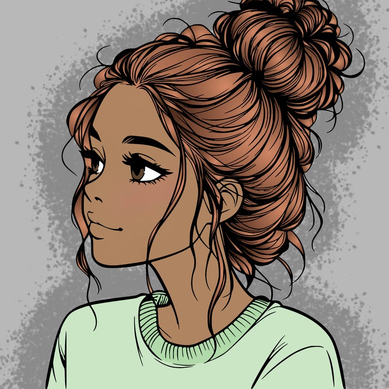a realistic girl with a messy bun