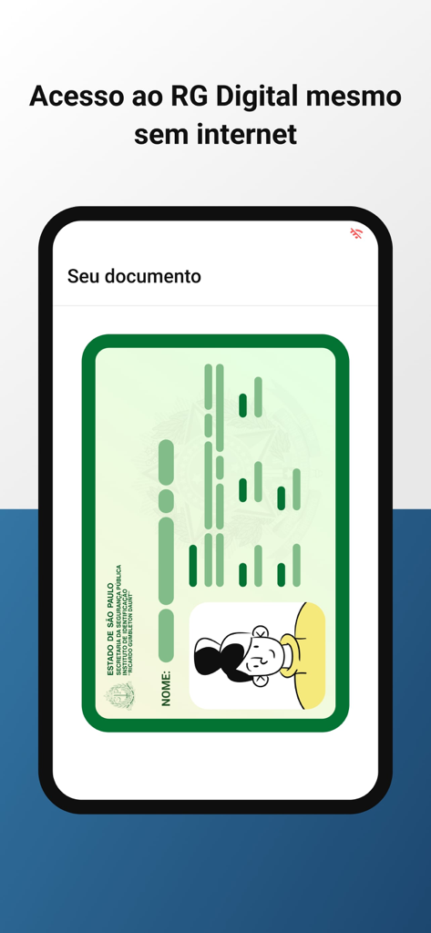 Digital identity card displayed on a smartphone screen with text indicating offline access is available