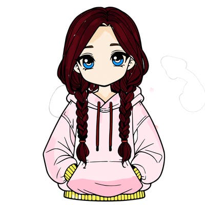 a realistic girl with a oversized hoodie and she has braids