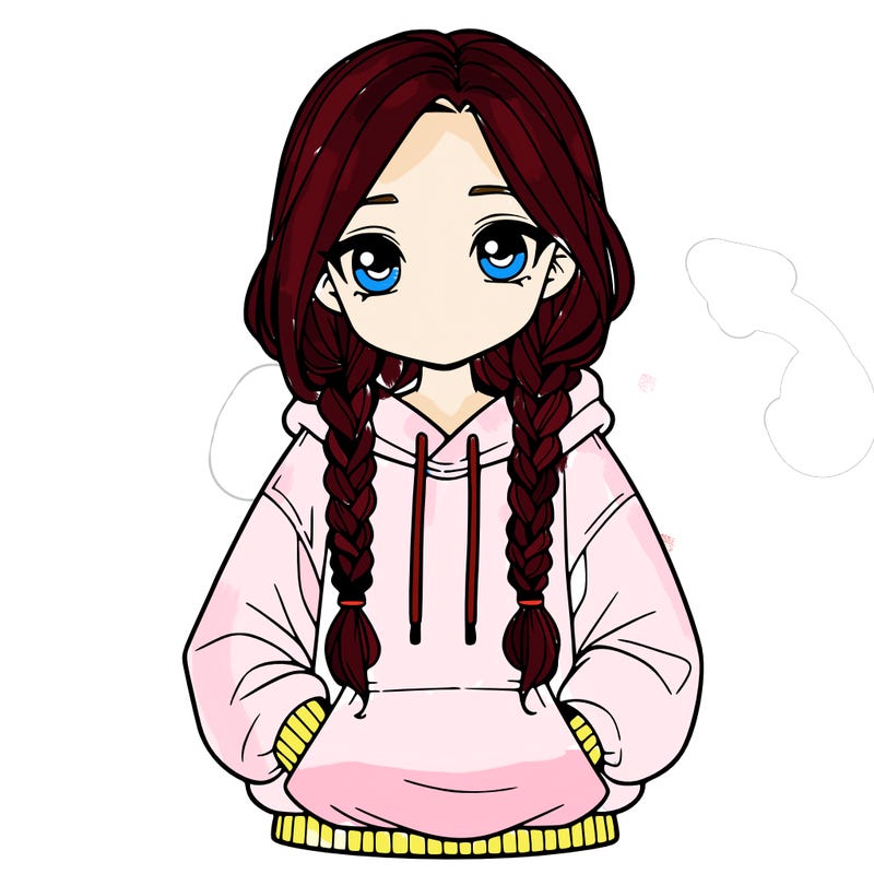 a realistic girl with a oversized hoodie and she has braids