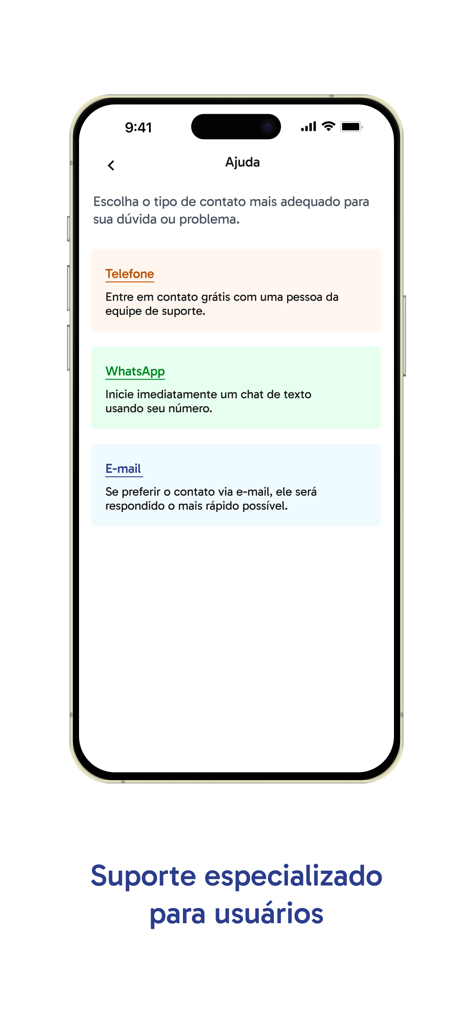 ZON Charge - ZON Charge 앱 지원 화면에 전화, WhatsApp, 이메일 연락 옵션 표시