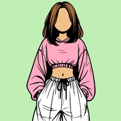 realistic girl faceless with baggy pants and a crop top