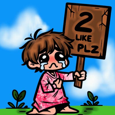 small poor toddler crying with sign that says 2 like plz