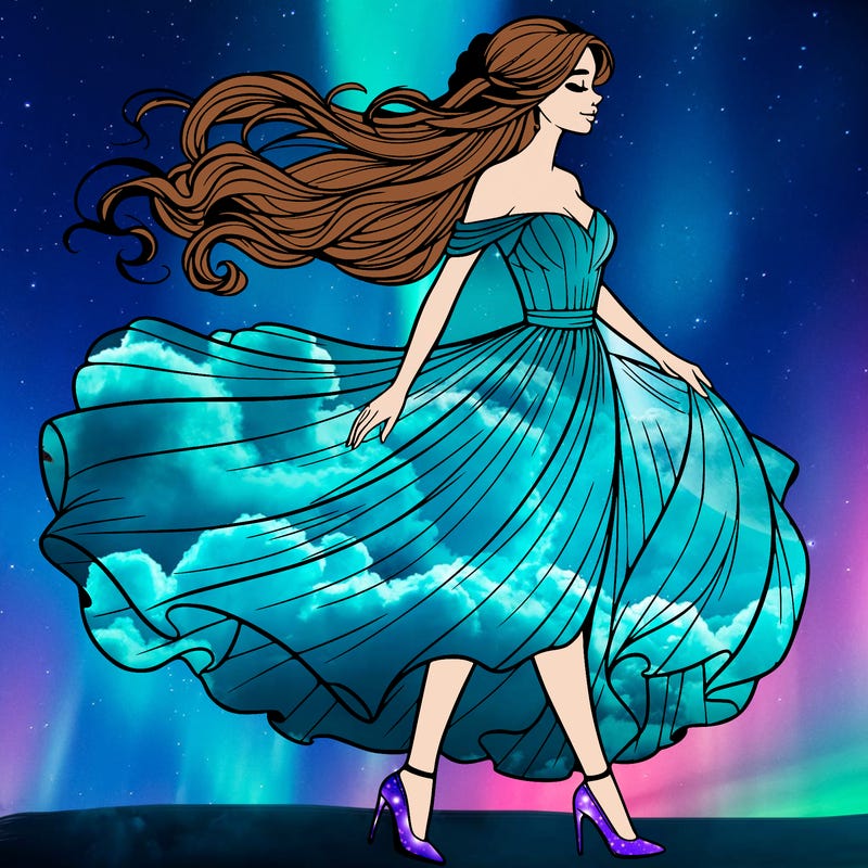 realistic woman in a dress flowing in the wind