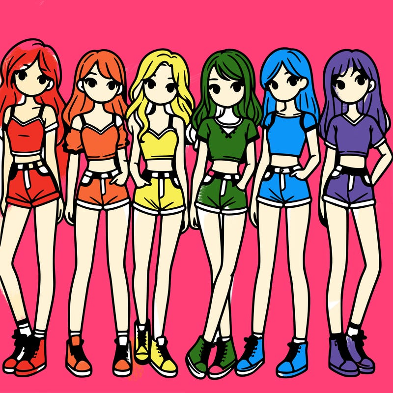 a group of girls wearing crop tops and shorts