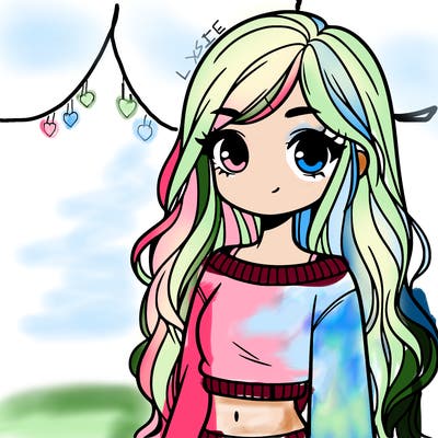 girl with long hair and a crop top with a sweater