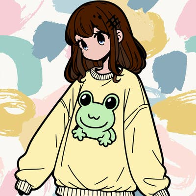 girl wearing frogging sweatshirt