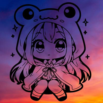 chibi girl with frog hoodie