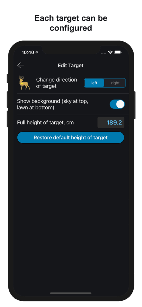 Stadiametric Rangefinder - Interface for configuring target size and direction in the Stadiametric Rangefinder app