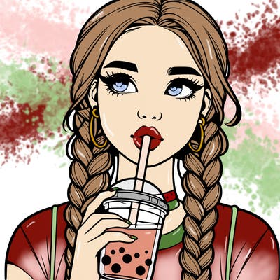 realistic girl with braided hair drinking boba