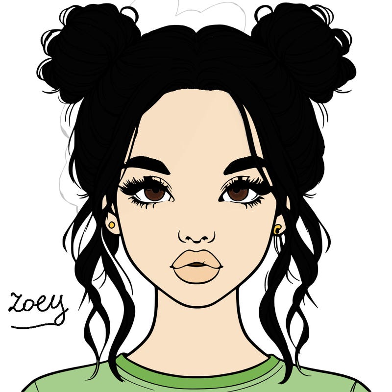 realistic girl with two buns in hair and lips