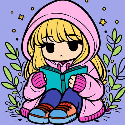 girl in oversized hoodie reading a book